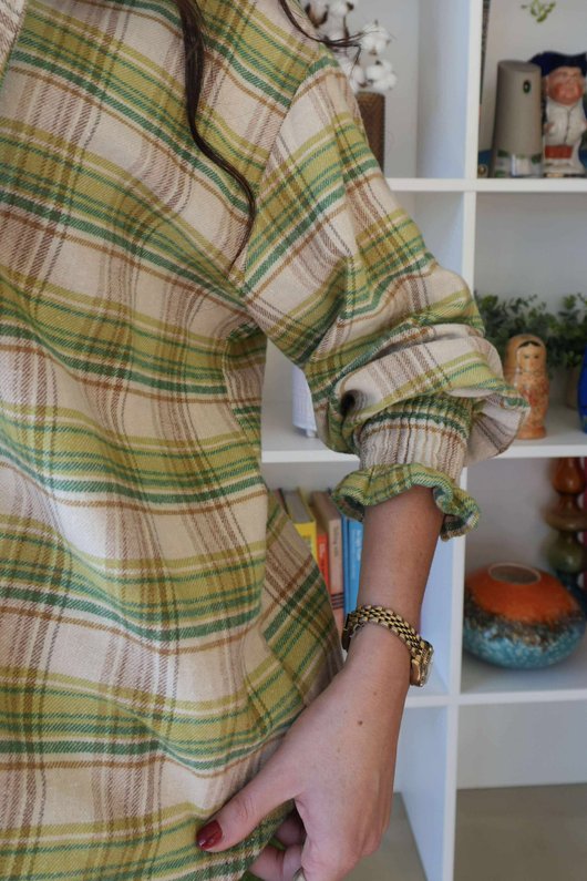 Agnes Plaid Brushed Cotton Neckerchief Blouse Greens